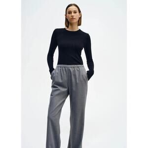 Enza Costa Gray Cotton Cashmere Ribbed Fitted Top Womens Medium Luxury Old Money